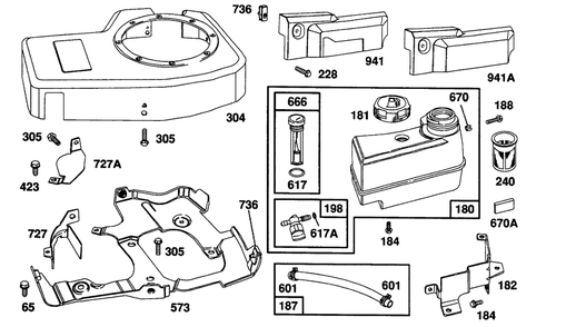 Blower Hsg, Fuel Tank Group Diagram and Parts List for 104772-0122-XX  Briggs and Stratton Engine